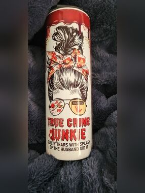 True Crime Junkie Red & White Insulated Water Bottle - Novelty Design